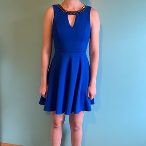 Blue with gold jewels short dress with open back
